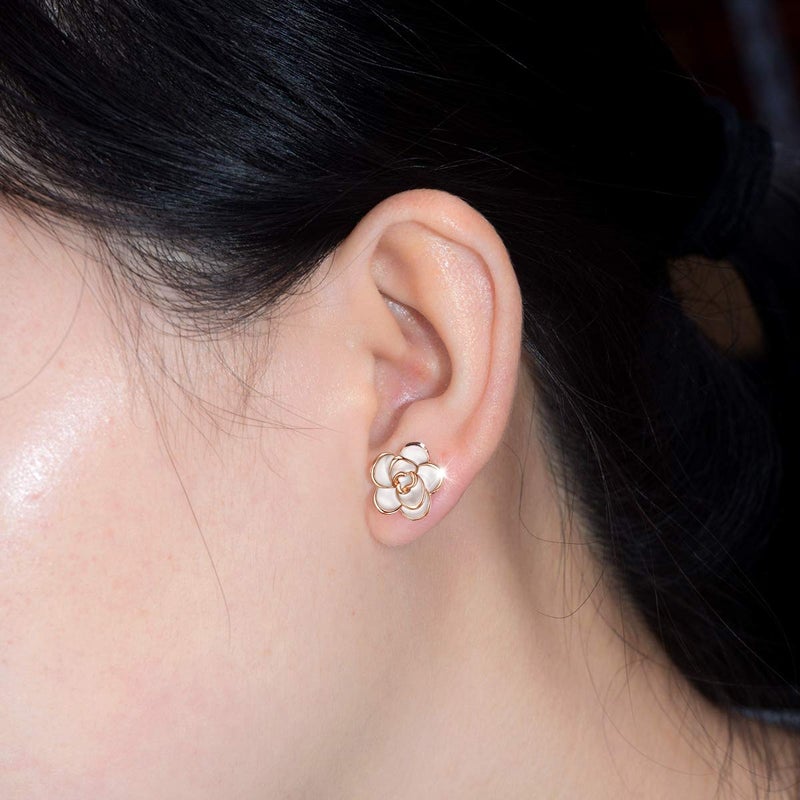 AllenCOCO Flower Stud Earrings Hypoallergenic for Women - 18K Gold Plated Rose Earrings for Sensitive Ears, Nickel Free - Image 5
